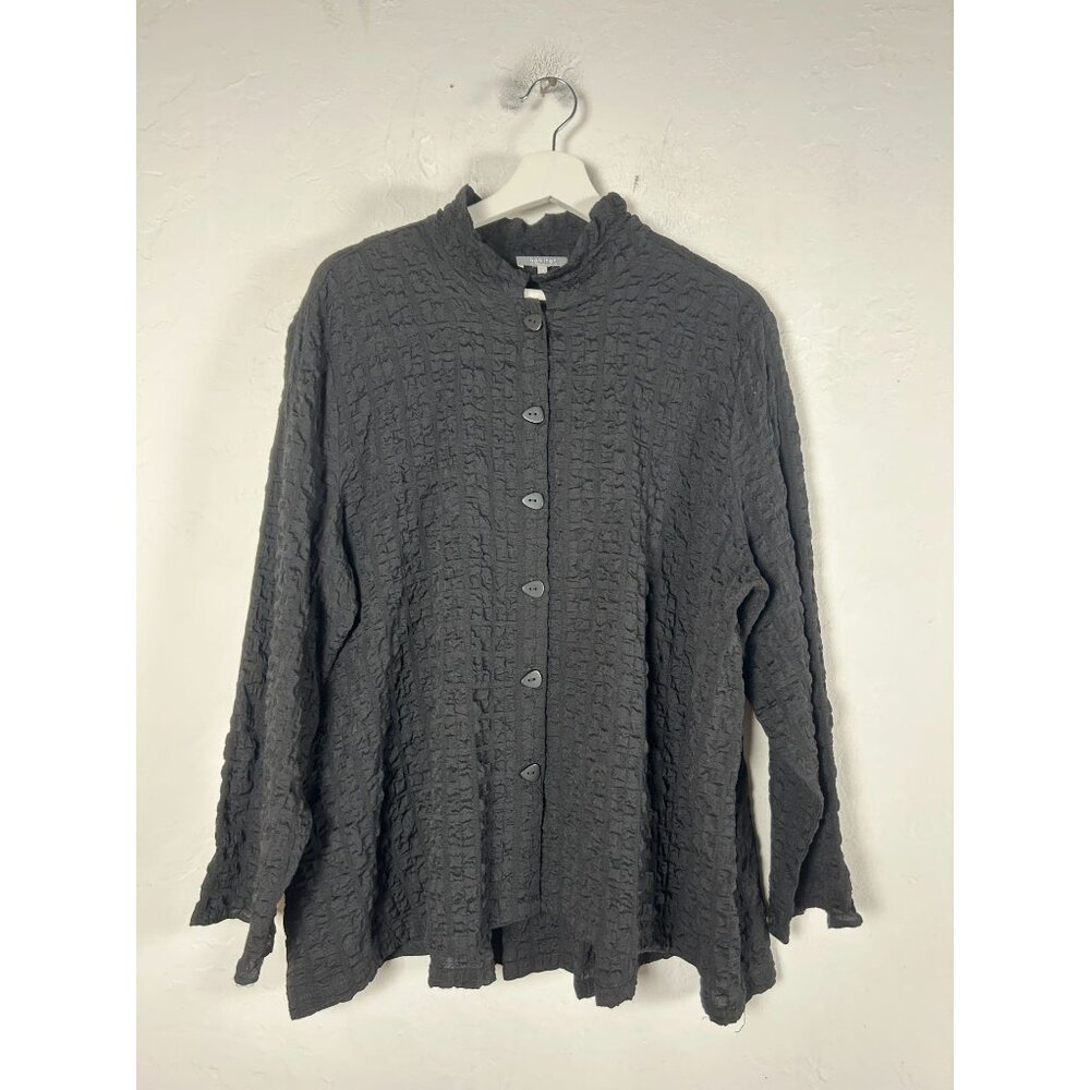 Habitat Womens Black Crinkle Textured Button Front Swing Jacket XL Lightweight